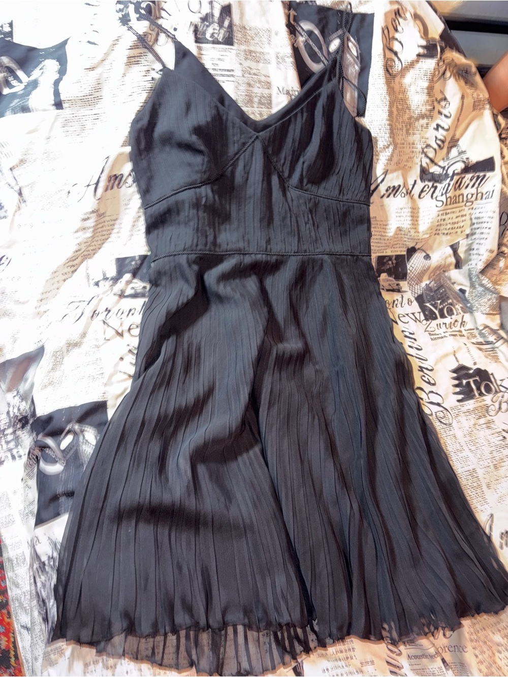 LOFT Black Pleated Midi Slip Dress with Spaghetti Straps - Picture 2 of 8